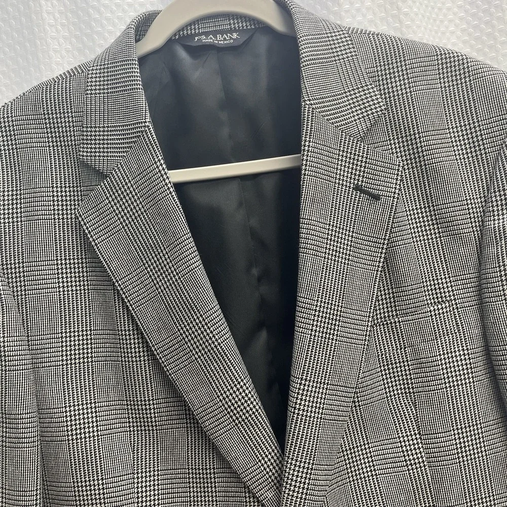 Jos.A Bank‎ Men's Silk Wool Blend Black Glen Plaid Blazer 40R Old Money
